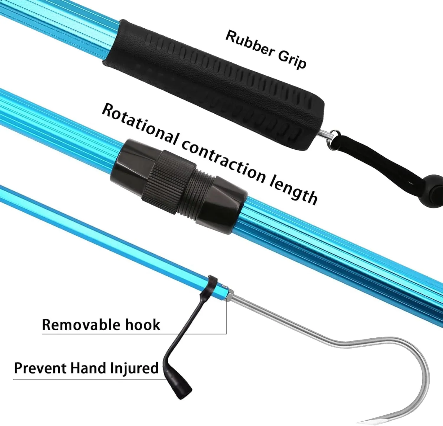 SANLIKE Telescopic Fish Gaff with Stainless Sea Fishing Spear Hook Tackle, Soft Handle Aluminium Alloy Pole for Saltwater Offshore Ice Tool
