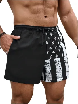 SHENHE Men's Swim Trunks with Compression Liner American Flag Print Board Shorts Bathing Suit