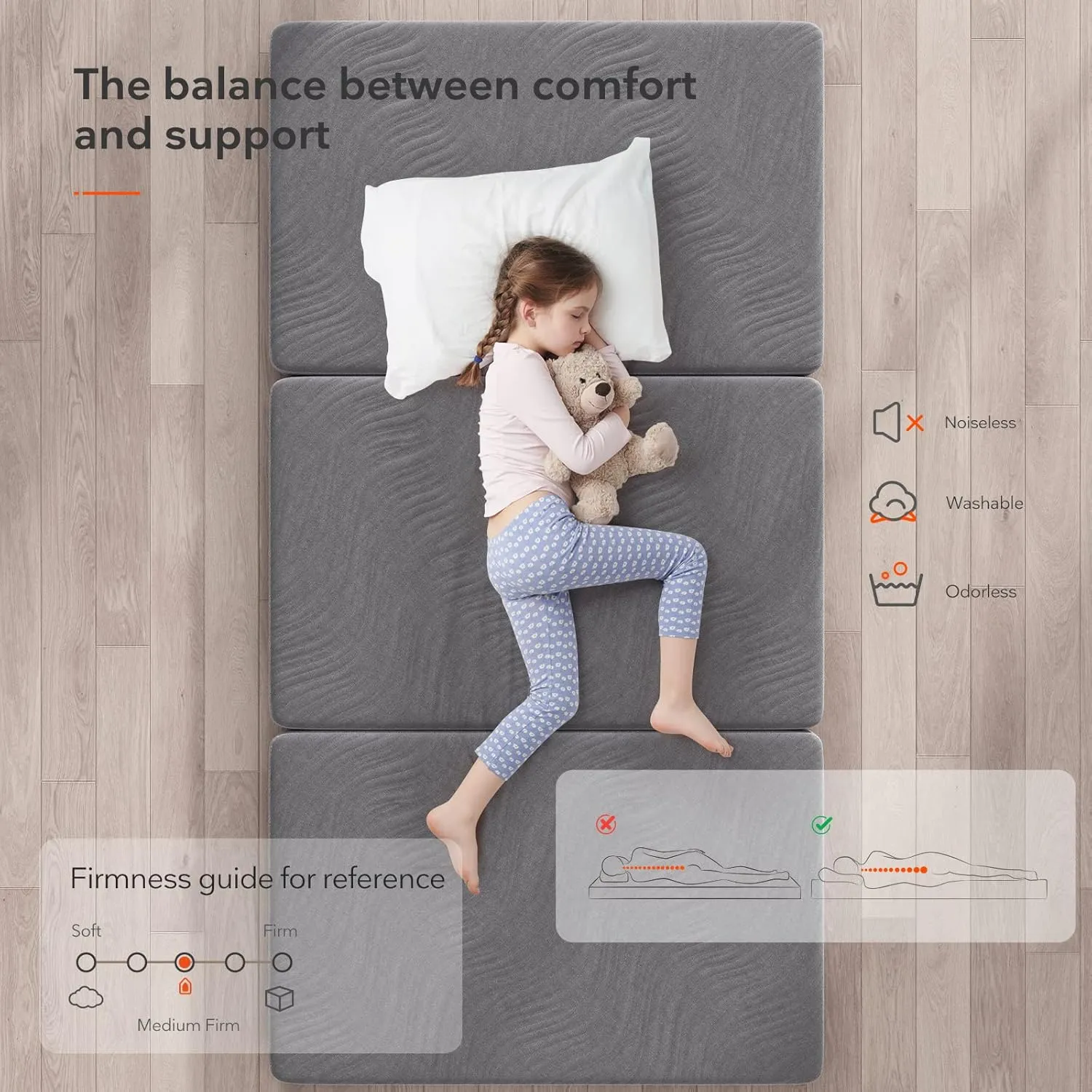Sweetnight Folding Mattress Twin XL Size with Carry Bag,4-Inch Foldable for Travel, Camping, Guest - Breathable Mesh Sides & Portable , Compact and Easy to Storage Grey
