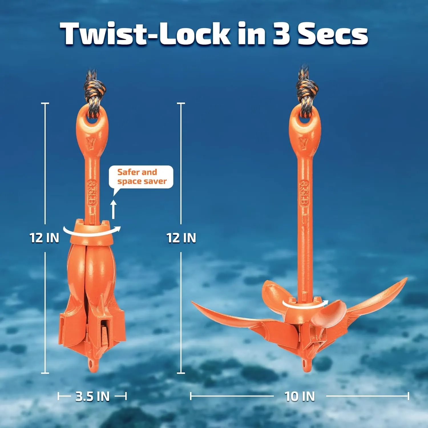 Swonder Kayak Anchor, 3.5lbs Folding Anchor Kit w/Rope & Storage Bag, Complete Accessories Kit for Kayak, Paddle Board, Jet Ski and Small Boats