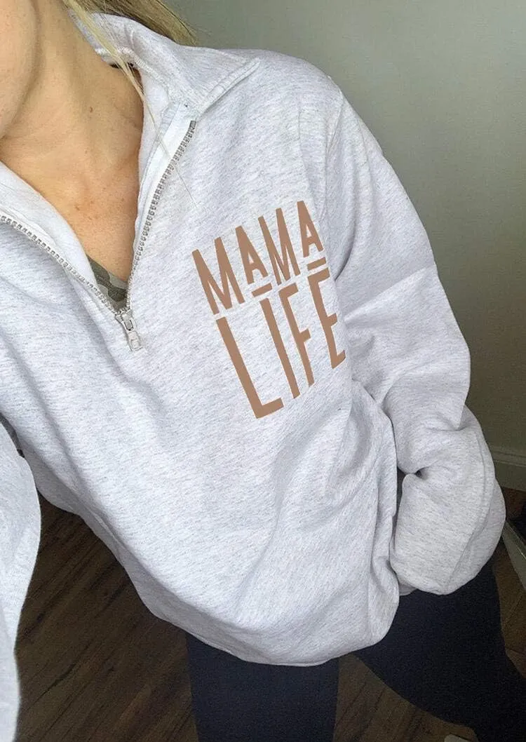 TAIUICY Women Mama Life Zip Up Pullover Sweatshirt Jacket High Collar Quarter 1/4 Zip Coat