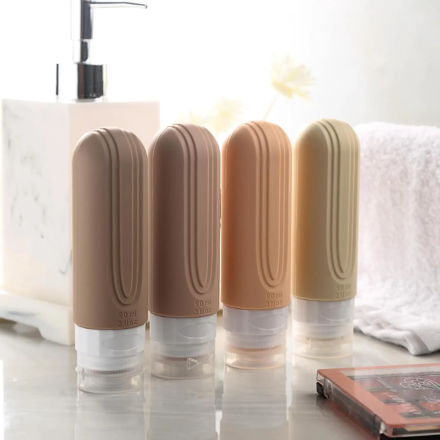 Travel Bottles for Toiletries, Tsa Approved 3oz Travel Size Containers BPA Free Leak Proof Refillable Liquid Silicone Squeezable Travel Accessories for Shampoo Conditioner Lotion (4 Pack)