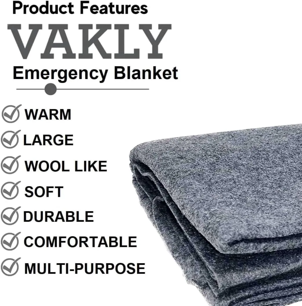 Vakly 2 Pack Emergency Throw Blanket [80x40] Disposable Fleece Military Cover  for Traveling, Camping, Car, Outdoor Survival, Homeless Shelters & Everyday Use (2, Gray, 40" x 80")
