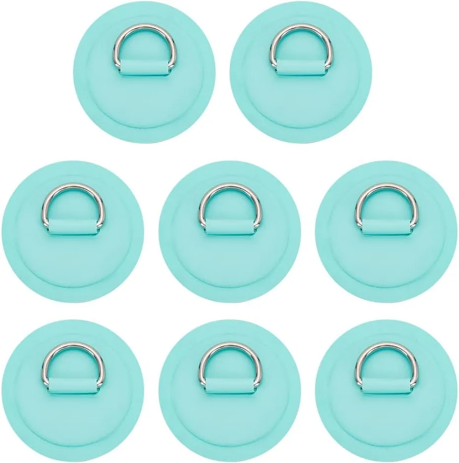 WEBEEDY 8 Pcs Stainless Steel D-Ring Patch for Inflatable Boat D-Ring PVC Patch Stand-Up Paddleboard Canoe Rafting,Round Shape D Ring Pad Kayak Canoe Deck Boat Accessories No Glue Included,Green