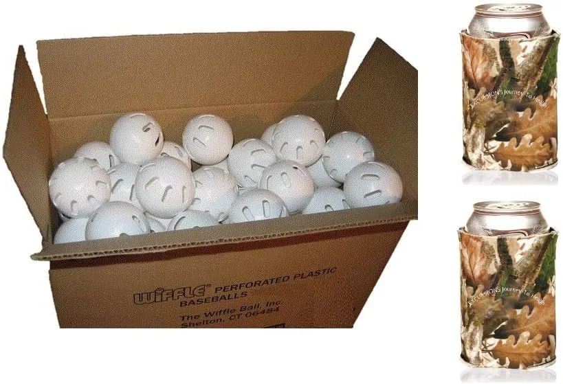 WIFFLE Balls Bulk Plastic Baseballs - Official Ball Brand - Made in USA - Multiple Quantities - Plus Bonus Beverage Koozies (24 Balls)