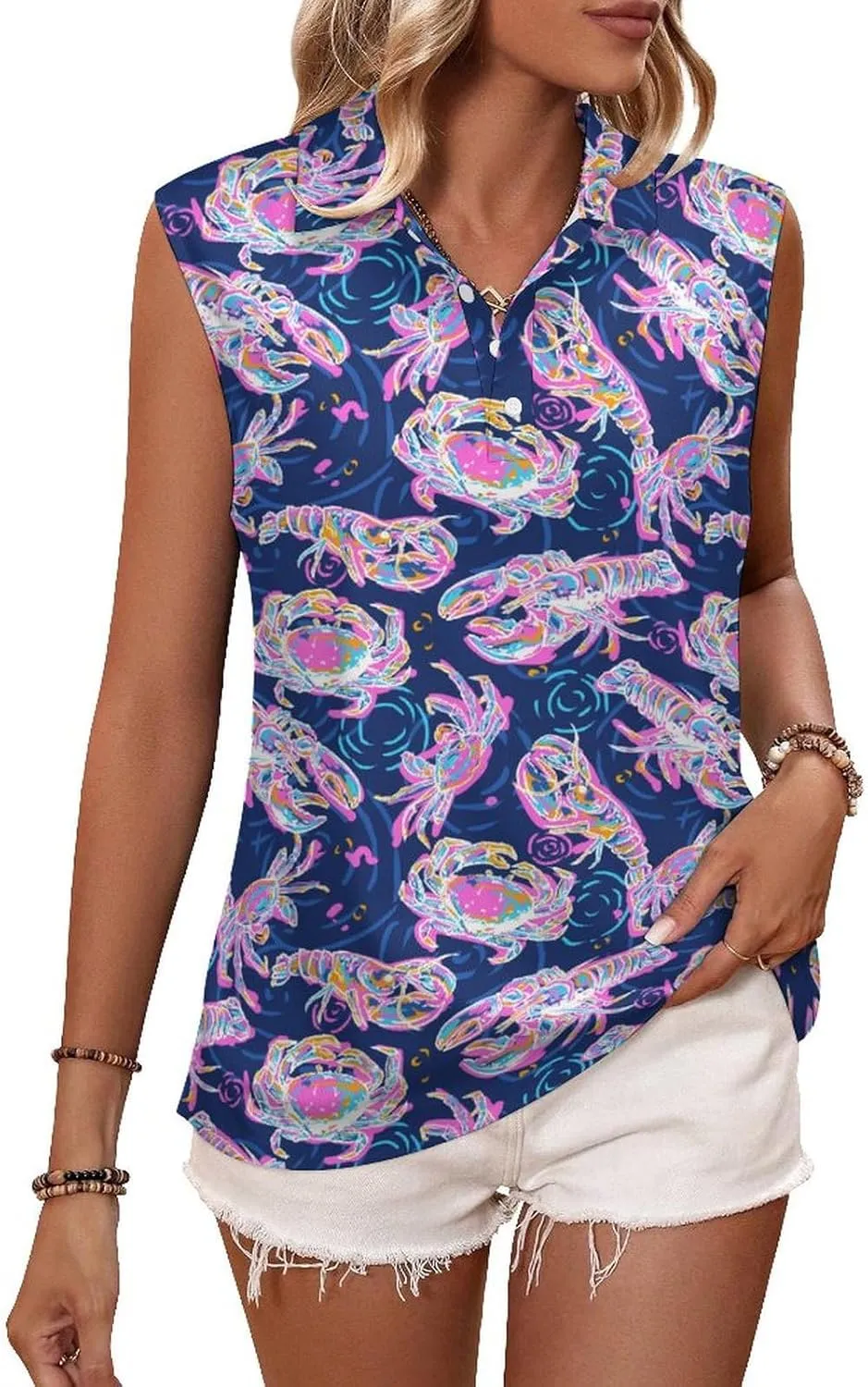 Women's Sleeveless Polo Golf Shirts Polo Tennis Workout Tank Tops Lightweight Tennis Athletic Ladies Tank Top