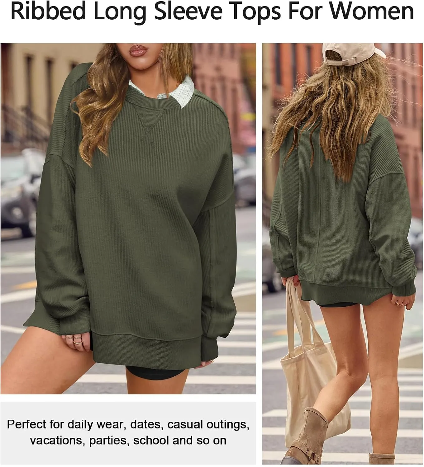 Womens Sweatshirt Crewneck Corded Corduroy Sweater for Women Casual Oversized Ribbed Long Sleeve Shirt Pullover Top