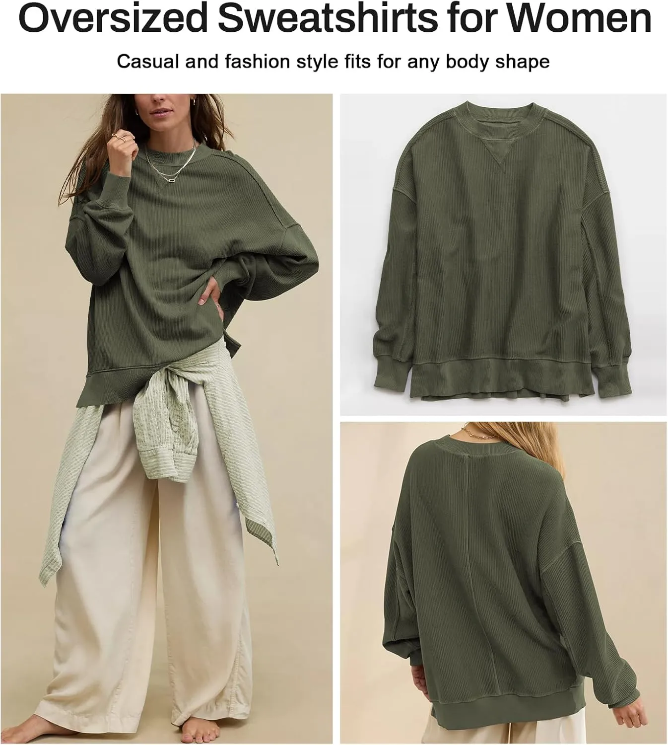 Womens Sweatshirt Crewneck Corded Corduroy Sweater for Women Casual Oversized Ribbed Long Sleeve Shirt Pullover Top