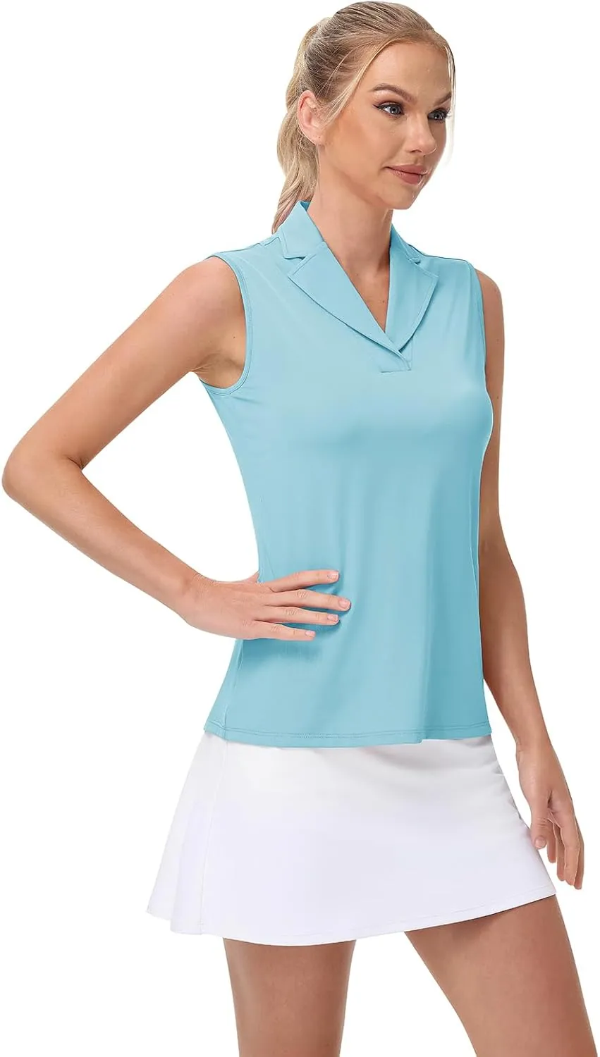 YSENTO Women's Sleeveless Golf Shirts Summer Fashion Cute Polo Tops UPF 50 Dry Fit Lapel Collar V Neck Clothes