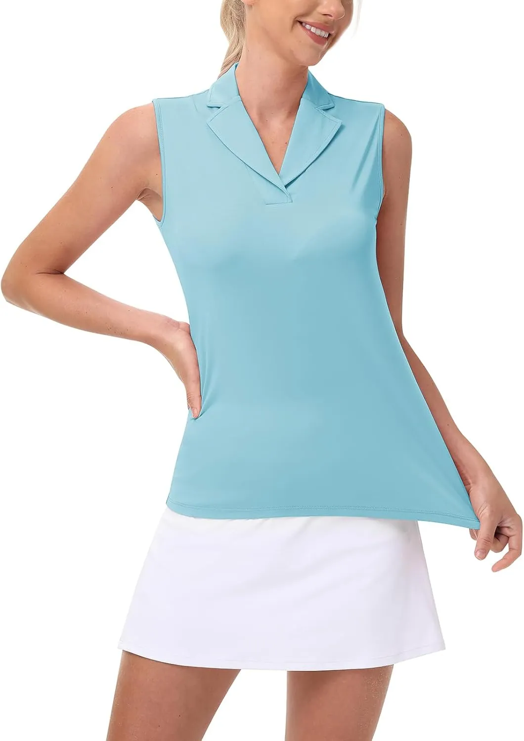 YSENTO Women's Sleeveless Golf Shirts Summer Fashion Cute Polo Tops UPF 50 Dry Fit Lapel Collar V Neck Clothes