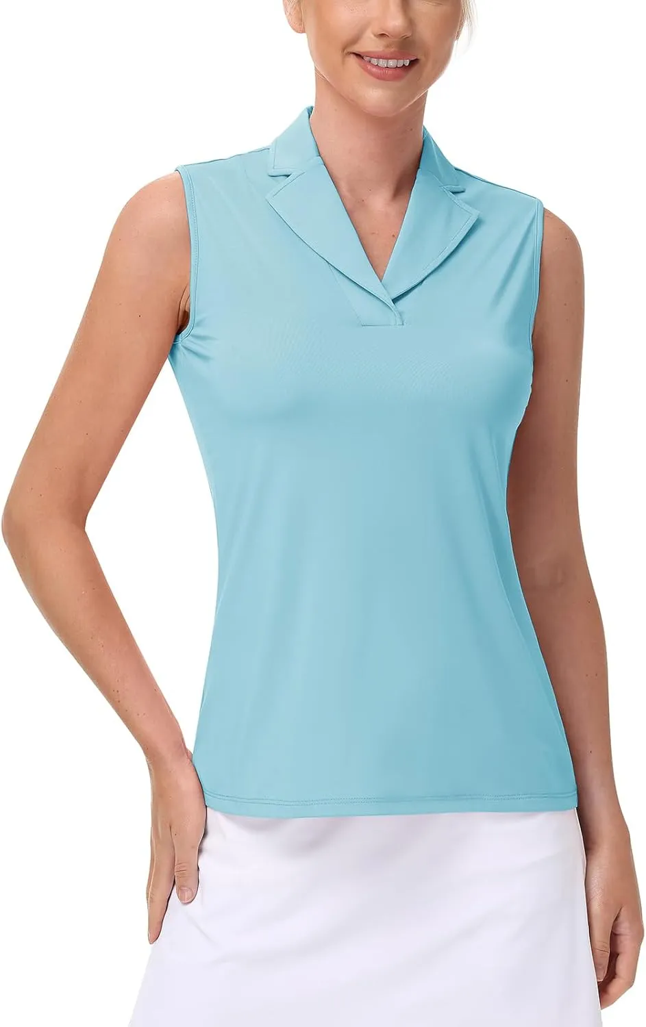 YSENTO Women's Sleeveless Golf Shirts Summer Fashion Cute Polo Tops UPF 50 Dry Fit Lapel Collar V Neck Clothes